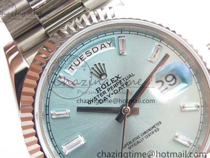 40mm Dial 904 President Ice on Markers T 228239 Blue Crystal SS A2836 Bracelet Dial New SS Version BP Day-Date 0330